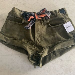 Free People Denim Shorts with Scarf Belt